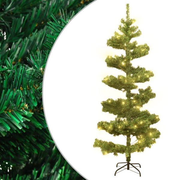 snoet juletræ med fod og LED-lys 150 cm PVC grøn
