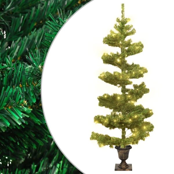 snoet juletræ med krukke og LED-lys 120 cm PVC grøn