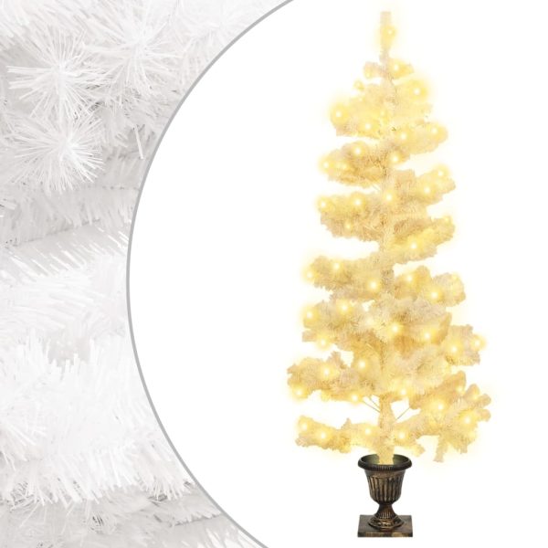 snoet juletræ med krukke og LED-lys 120 cm PVC hvid